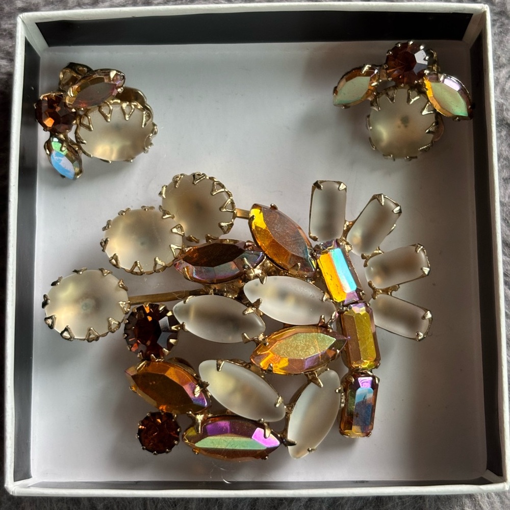 Signed Continental Vintage Brooch and Earrings set